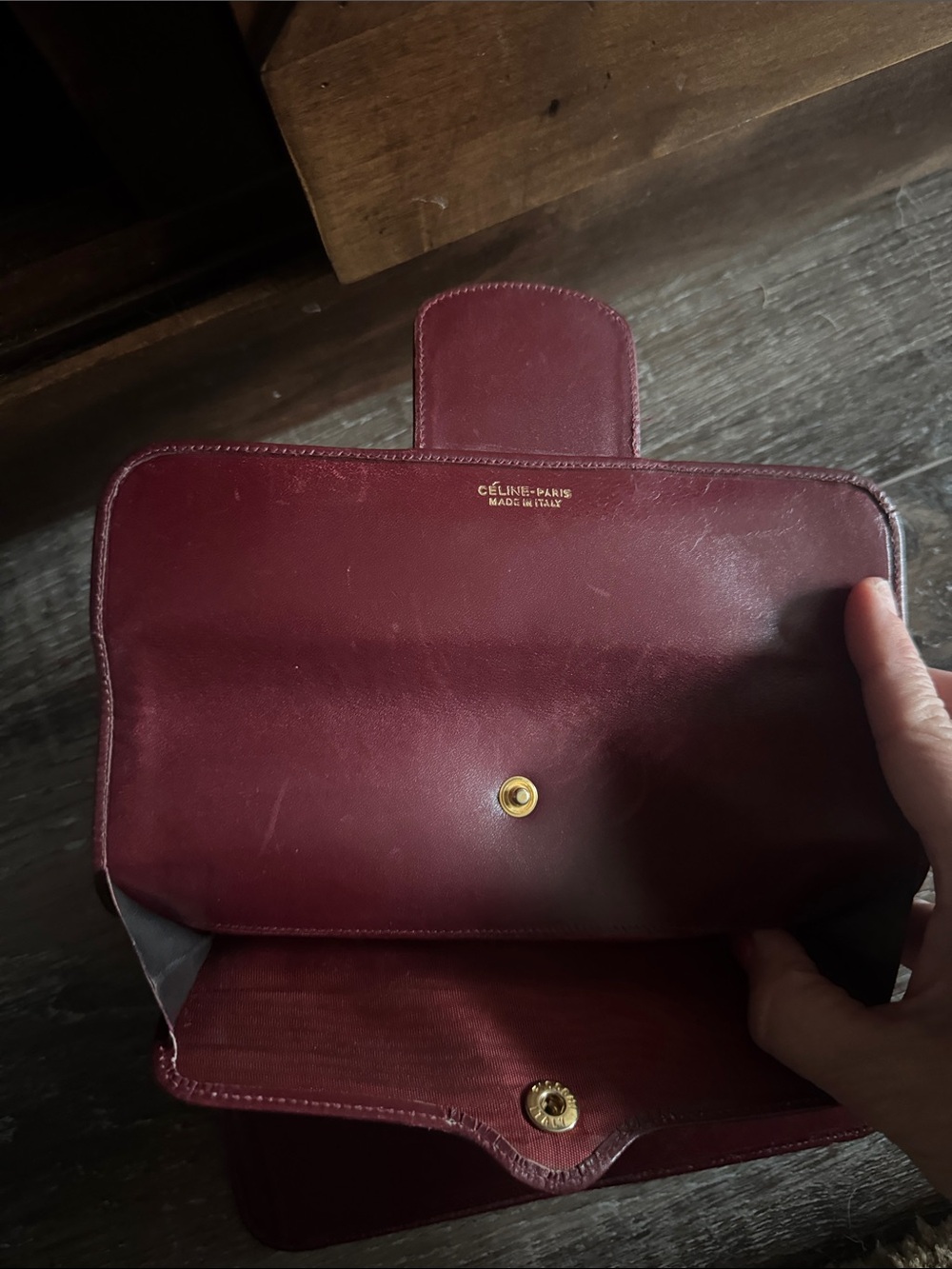 Celine Burgundy Leather-Trim Clutch Wallet - Picture 6 of 7